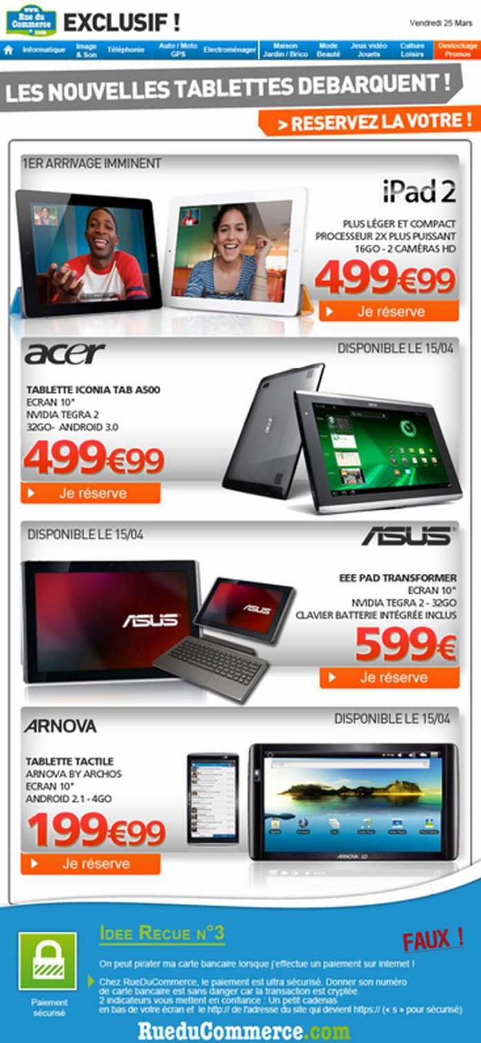 RueDuCommerce annonce l'arrivée des nouvelles tablettes Asus / Acer et Archos 2