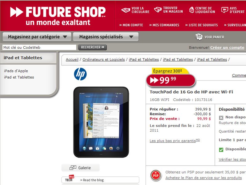 La HP TouchPad liquidée à 99$ au Canada !  2