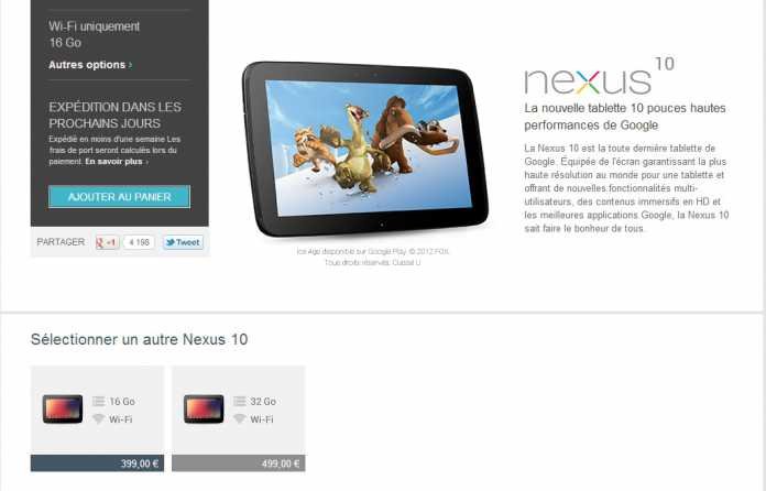 La tablette Google Nexus 10 est à nouveau disponible 