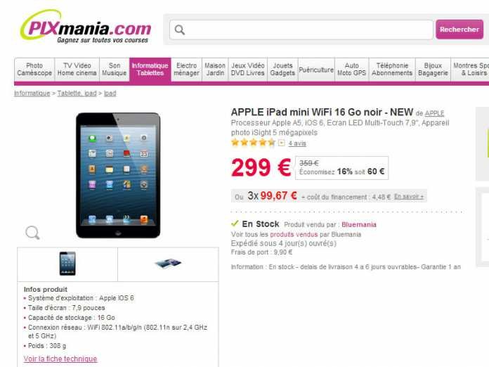 [Promo] l'iPad Mini en promotion à 299€ chez Pixmania  