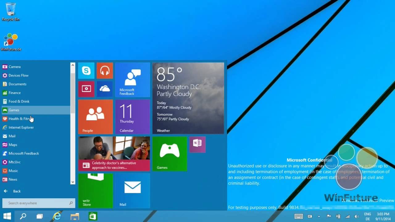 Première vidéo de démonstration de Windows 9 Technical Preview 1